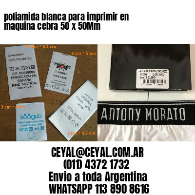poliamida blanca para imprimir en maquina cebra 50 x 50Mm