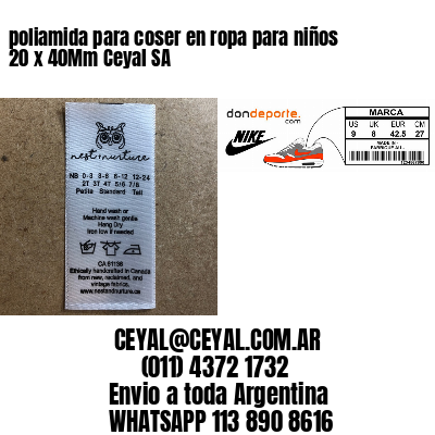 poliamida para coser en ropa para niños 20 x 40Mm Ceyal SA