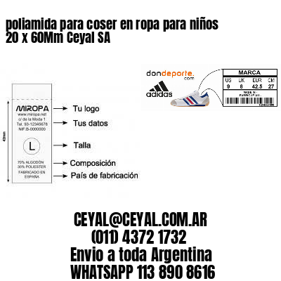 poliamida para coser en ropa para niños 20 x 60Mm Ceyal SA