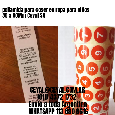 poliamida para coser en ropa para niños 30 x 80Mm Ceyal SA