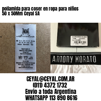 poliamida para coser en ropa para niños 50 x 50Mm Ceyal SA