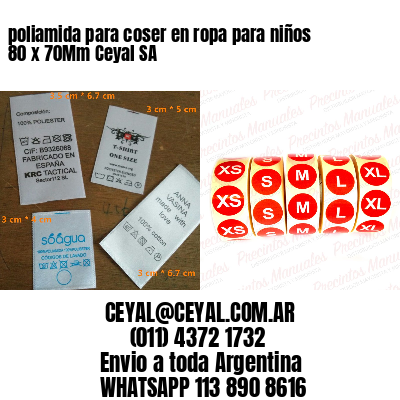 poliamida para coser en ropa para niños 80 x 70Mm Ceyal SA