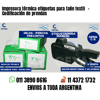 Impresora térmica etiquetas para talle textil - Codificación de prendas