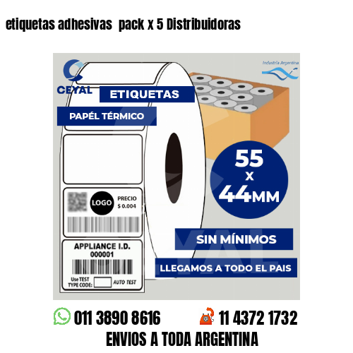 etiquetas adhesivas  pack x 5 Distribuidoras