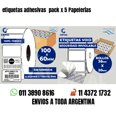 etiquetas adhesivas  pack x 5 Papelerías