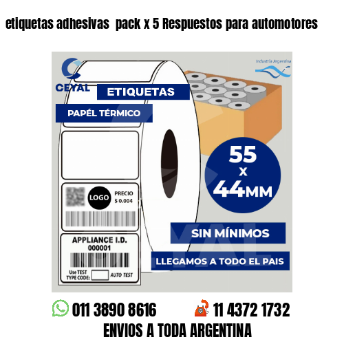 etiquetas adhesivas  pack x 5 Respuestos para automotores