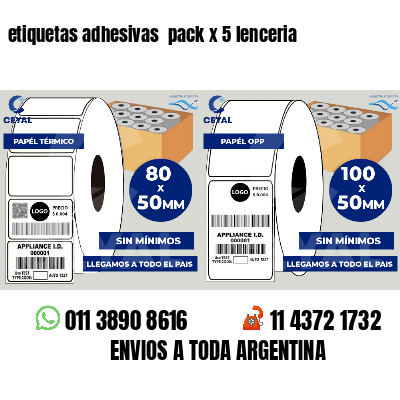 etiquetas adhesivas  pack x 5 lenceria