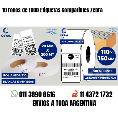 10 rollos de 1000 Etiquetas Compatibles Zebra 