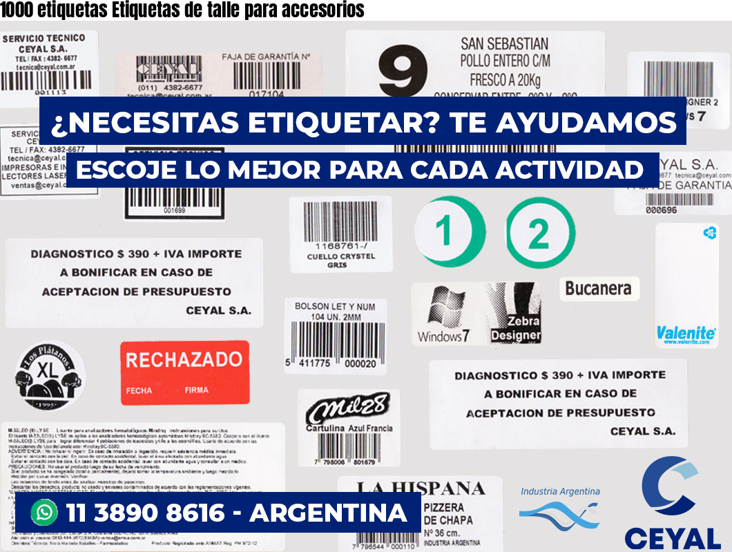 1000 etiquetas Etiquetas de talle para accesorios