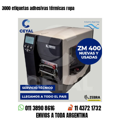 3000 etiquetas adhesivas térmicas ropa
