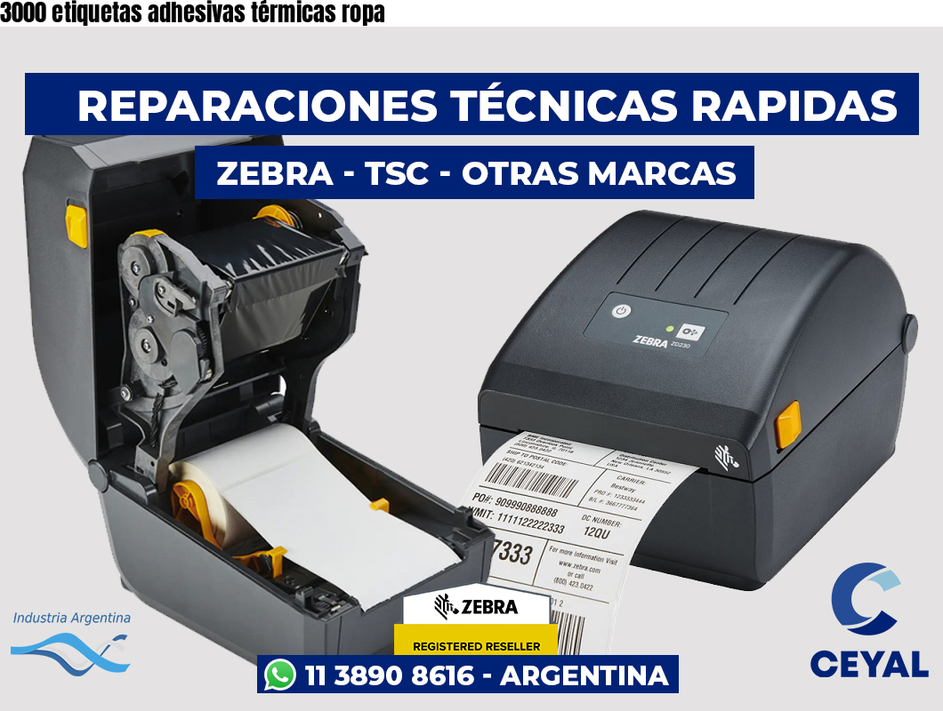 3000 etiquetas adhesivas térmicas ropa