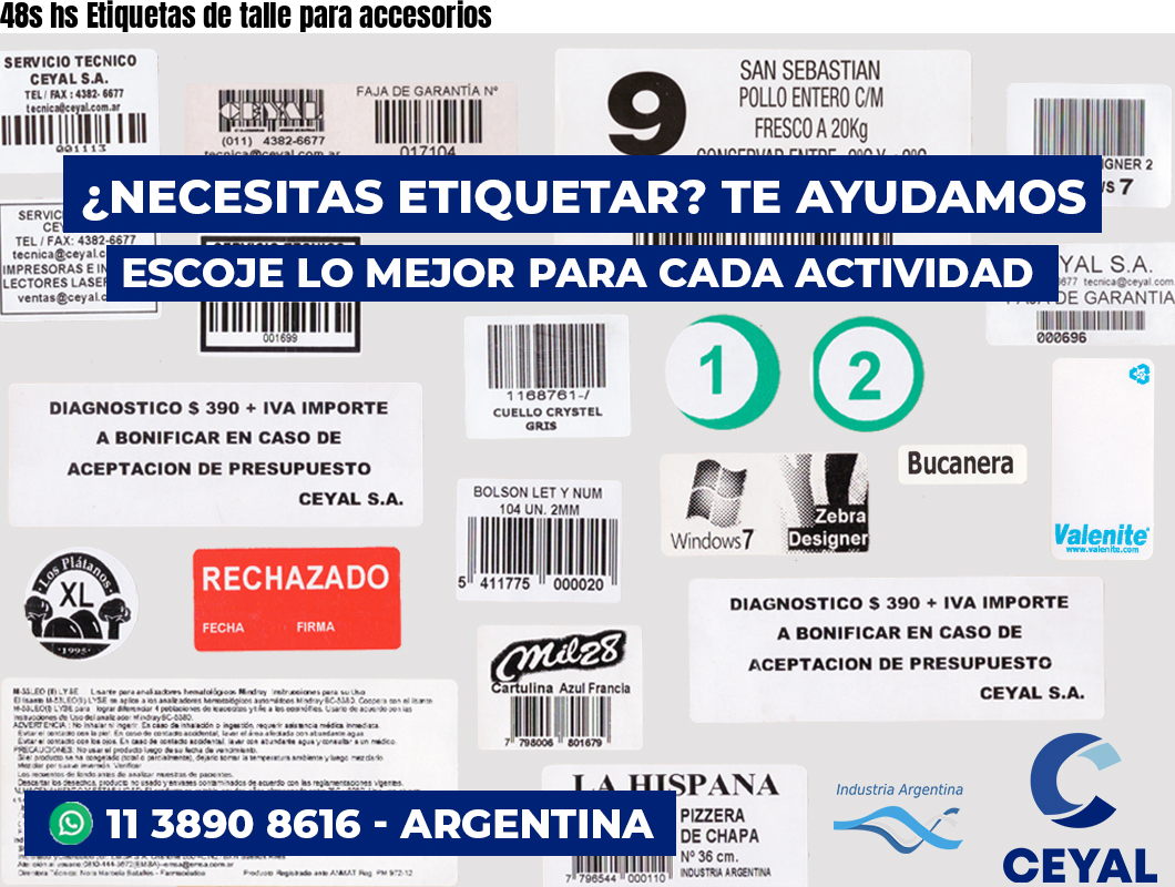 48s hs Etiquetas de talle para accesorios