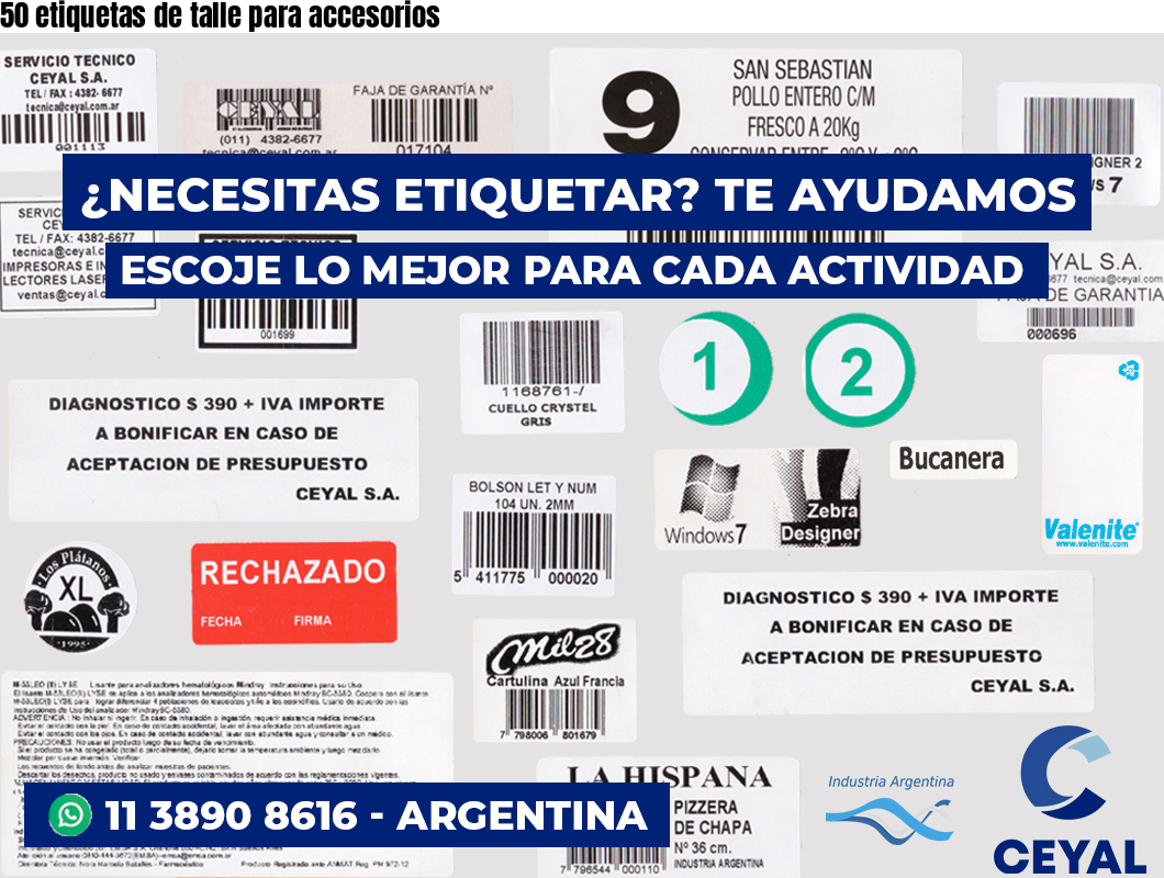 50 etiquetas de talle para accesorios
