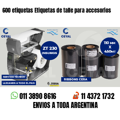 600 etiquetas Etiquetas de talle para accesorios