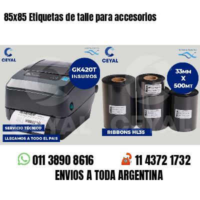 85x85 Etiquetas de talle para accesorios