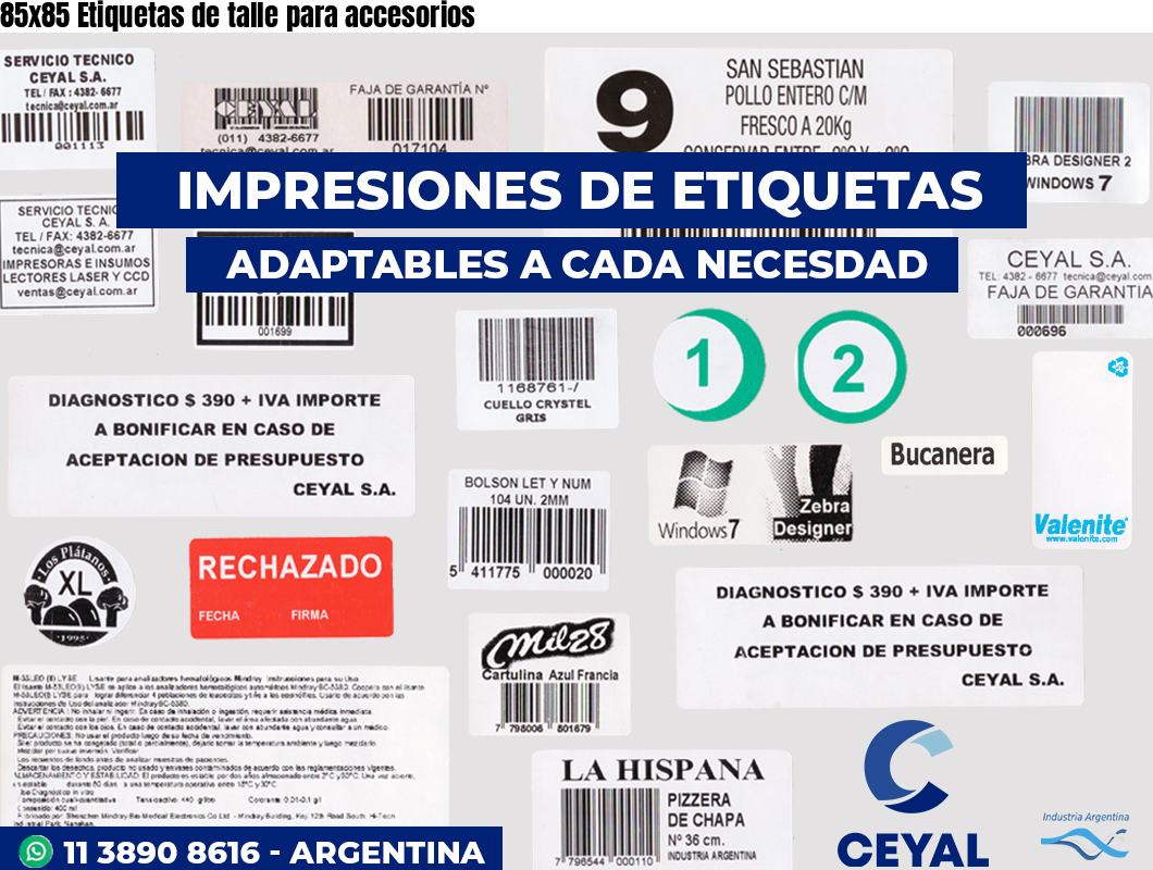 85×85 Etiquetas de talle para accesorios