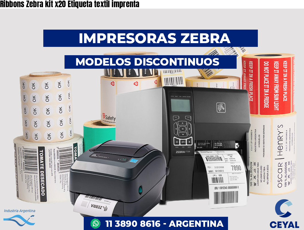 Ribbons Zebra kit x20 Etiqueta textil imprenta