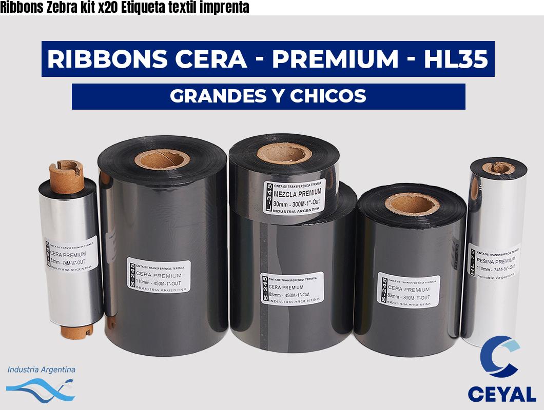Ribbons Zebra kit x20 Etiqueta textil imprenta