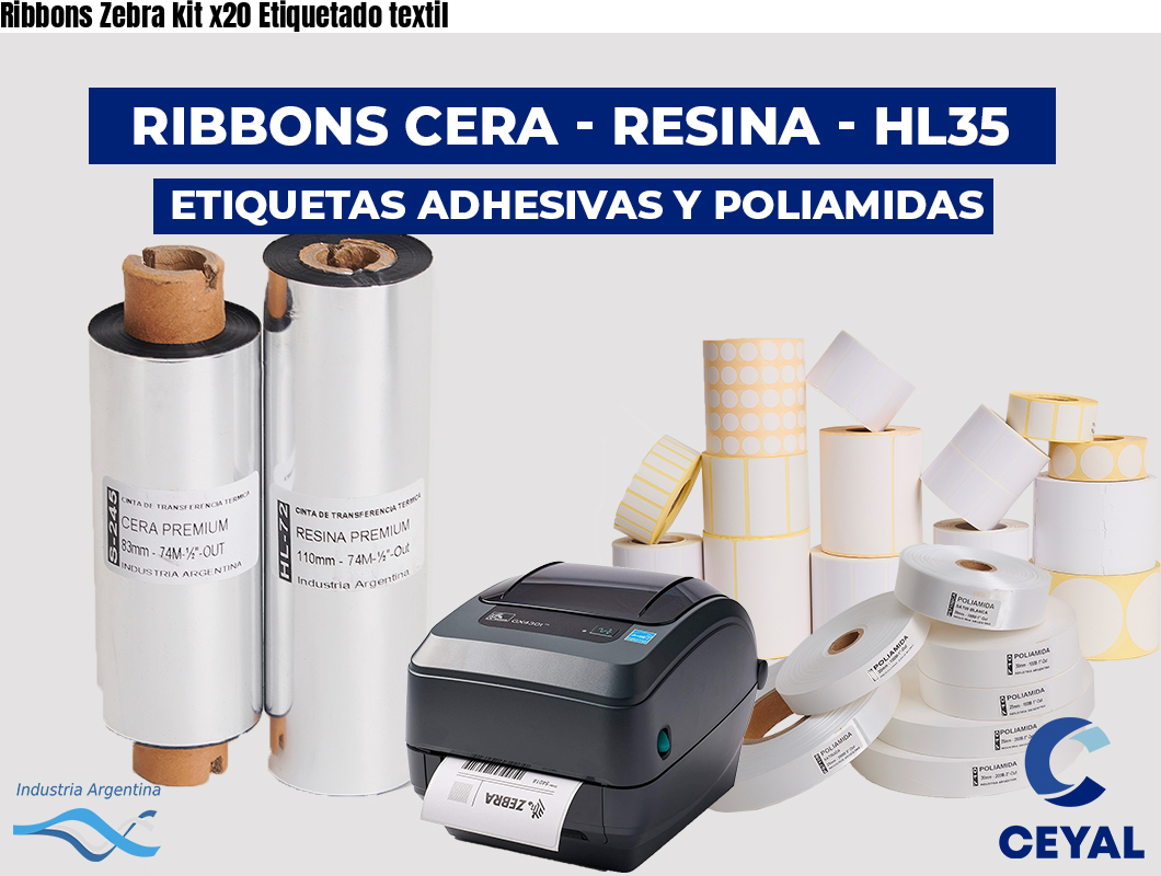 Ribbons Zebra kit x20 Etiquetado textil