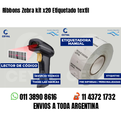 Ribbons Zebra kit x20 Etiquetado textil