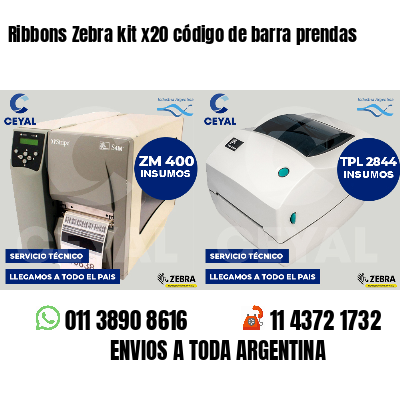Ribbons Zebra kit x20 código de barra prendas