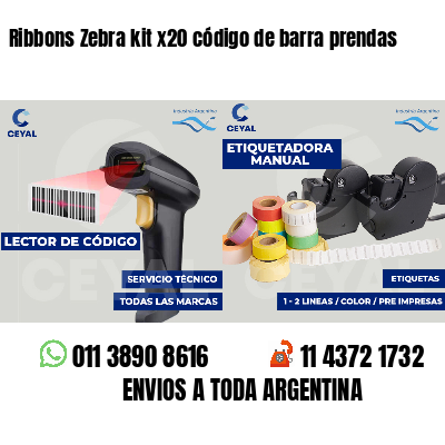 Ribbons Zebra kit x20 código de barra prendas