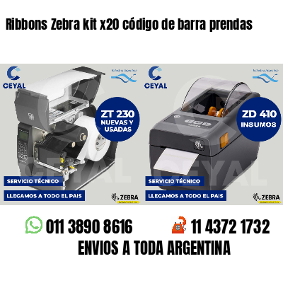 Ribbons Zebra kit x20 código de barra prendas