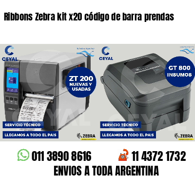 Ribbons Zebra kit x20 código de barra prendas