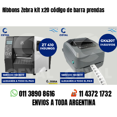 Ribbons Zebra kit x20 código de barra prendas