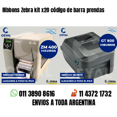 Ribbons Zebra kit x20 código de barra prendas