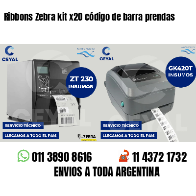Ribbons Zebra kit x20 código de barra prendas