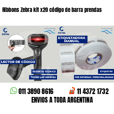 Ribbons Zebra kit x20 código de barra prendas