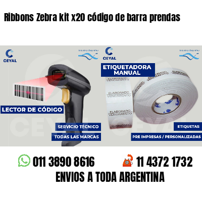 Ribbons Zebra kit x20 código de barra prendas