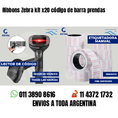 Ribbons Zebra kit x20 código de barra prendas