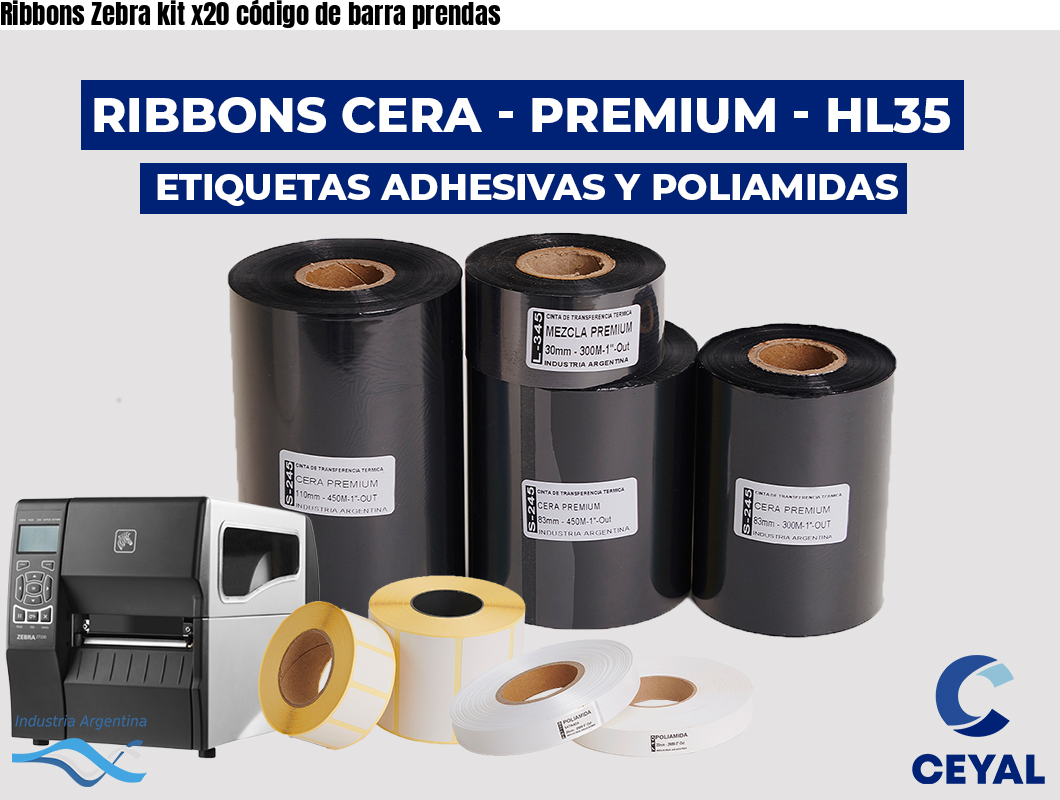 Ribbons Zebra kit x20 código de barra prendas