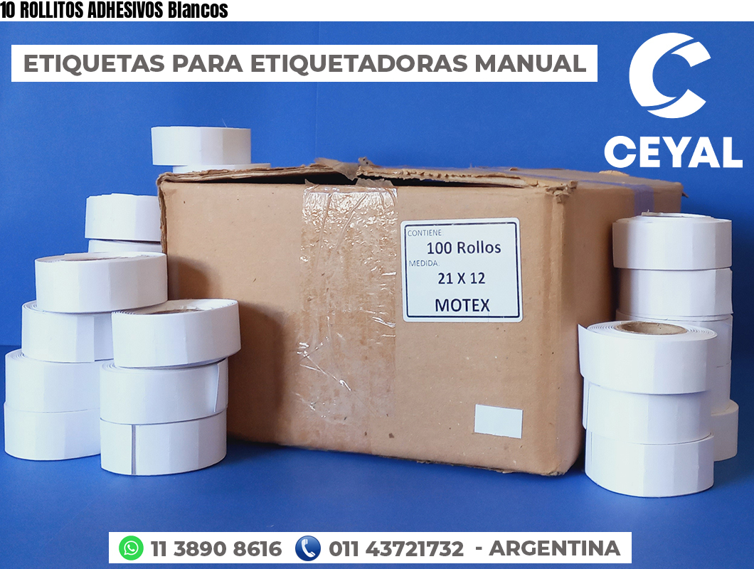10 ROLLITOS ADHESIVOS Blancos