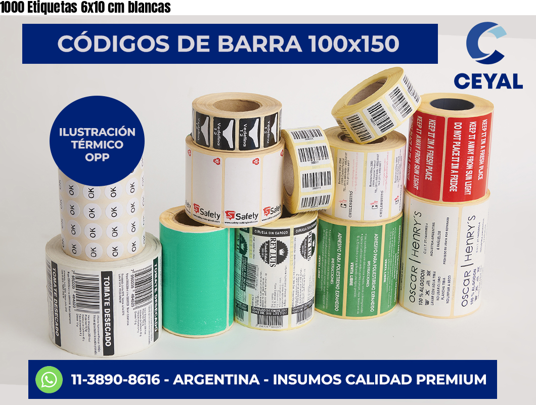1000 Etiquetas 6×10 cm blancas
