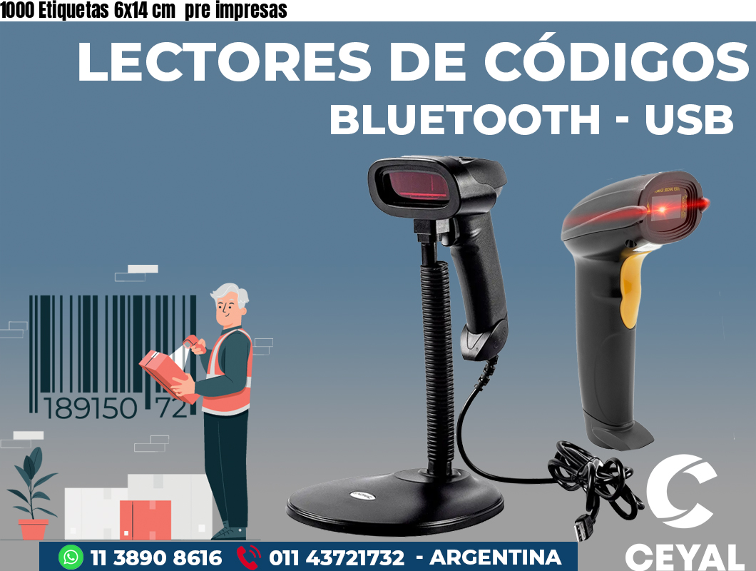 1000 Etiquetas 6x14 cm pre impresas