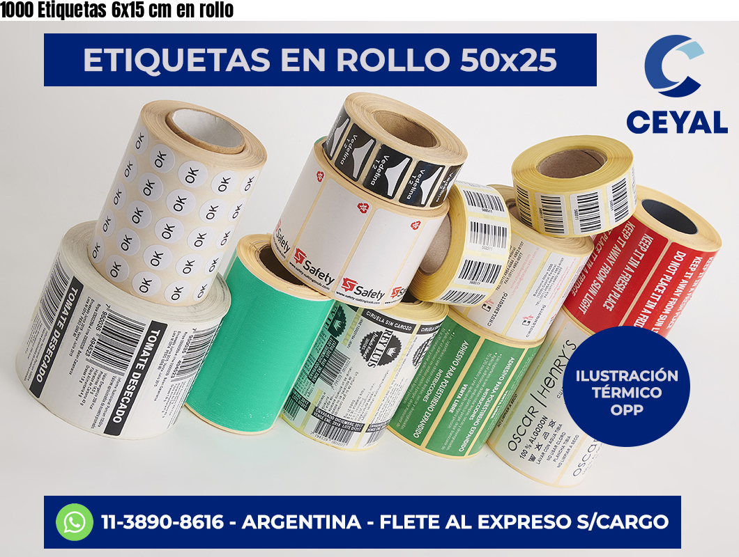 1000 Etiquetas 6×15 cm en rollo