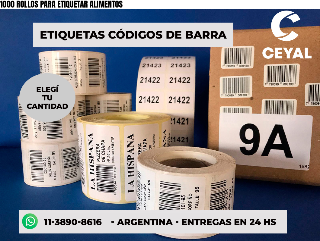 1000 ROLLOS PARA ETIQUETAR ALIMENTOS
