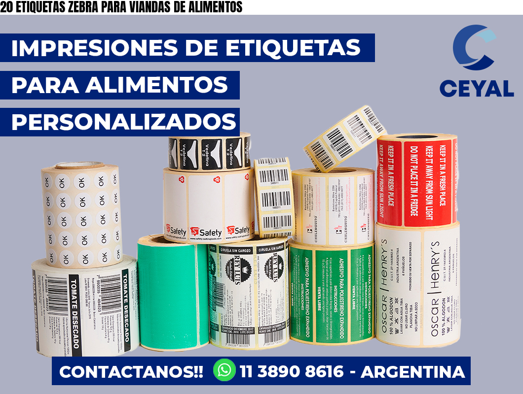 20 ETIQUETAS ZEBRA PARA VIANDAS DE ALIMENTOS