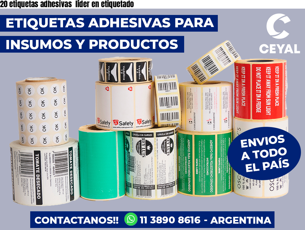 20 etiquetas adhesivas  líder en etiquetado
