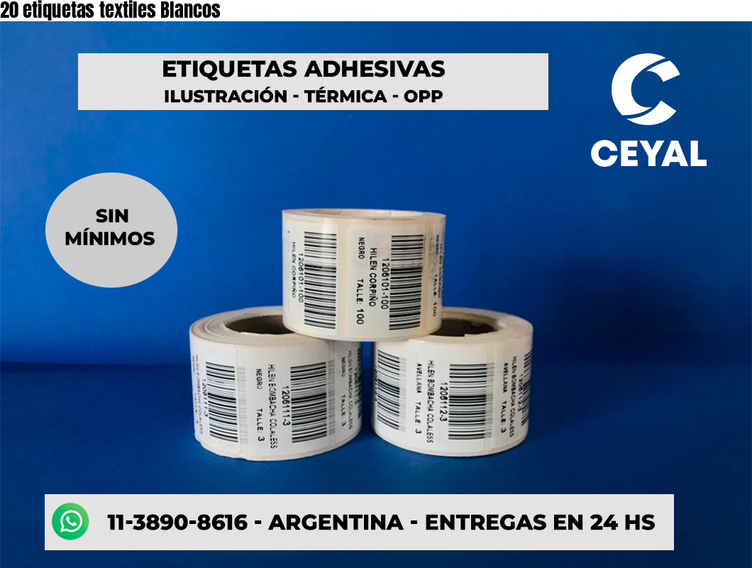 20 etiquetas textiles Blancos