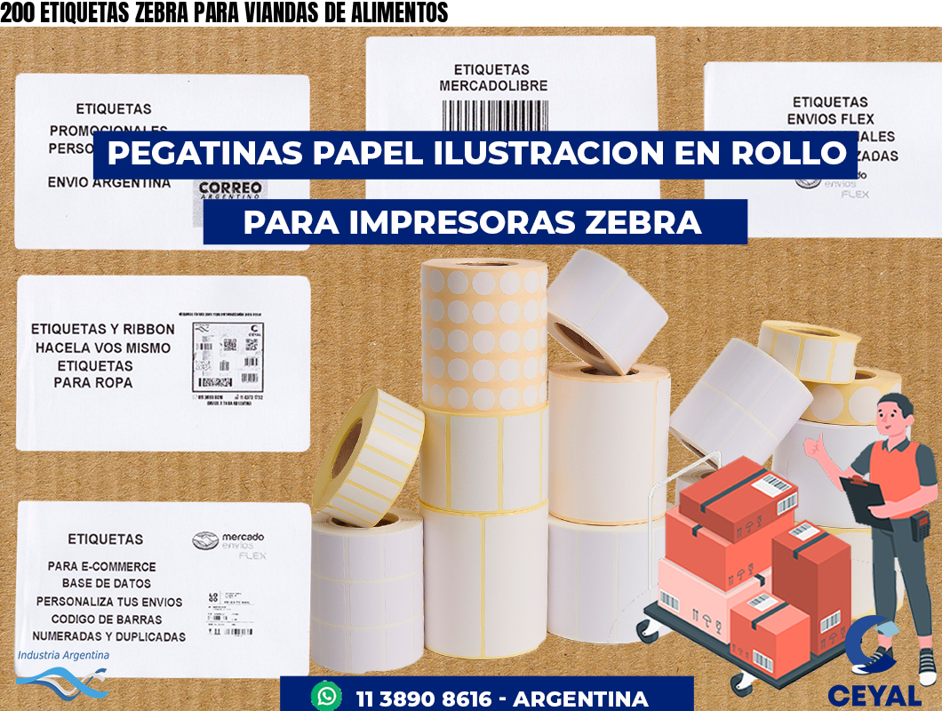 200 ETIQUETAS ZEBRA PARA VIANDAS DE ALIMENTOS