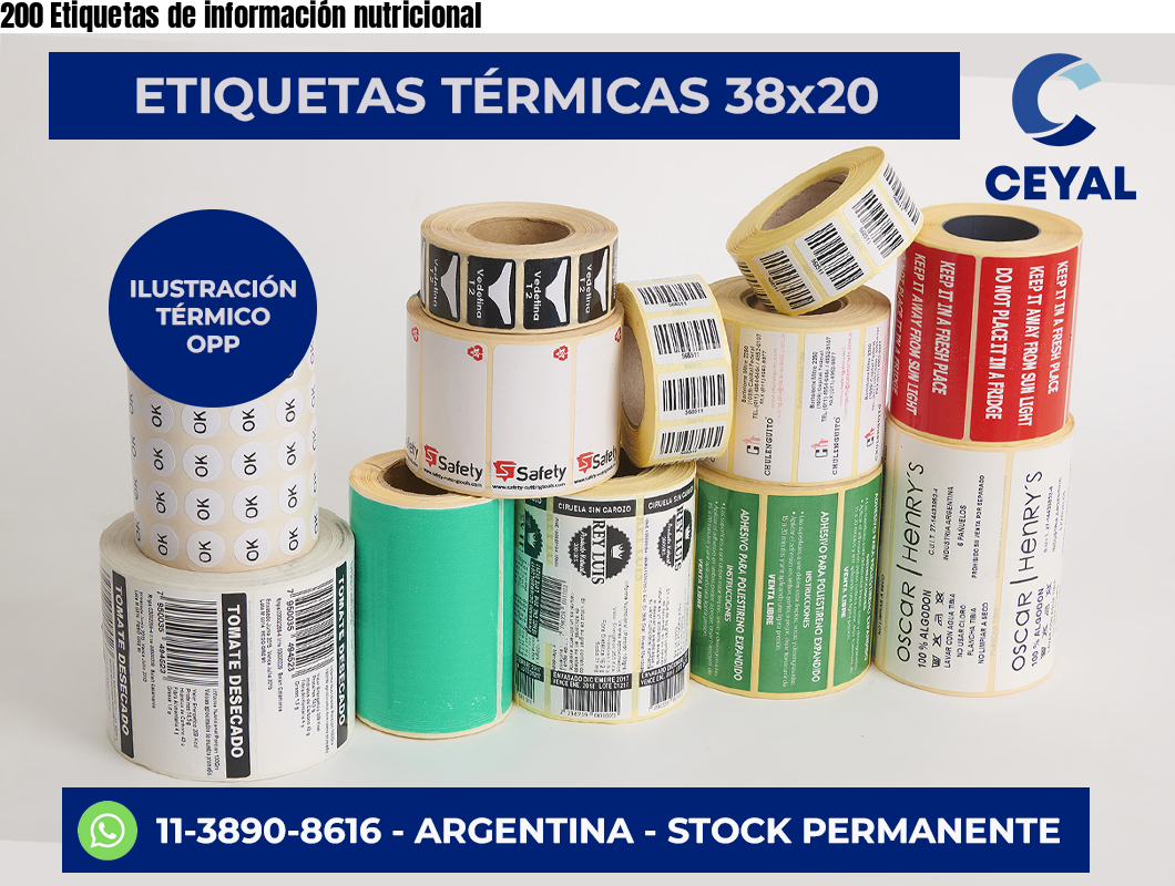 200 Etiquetas de información nutricional