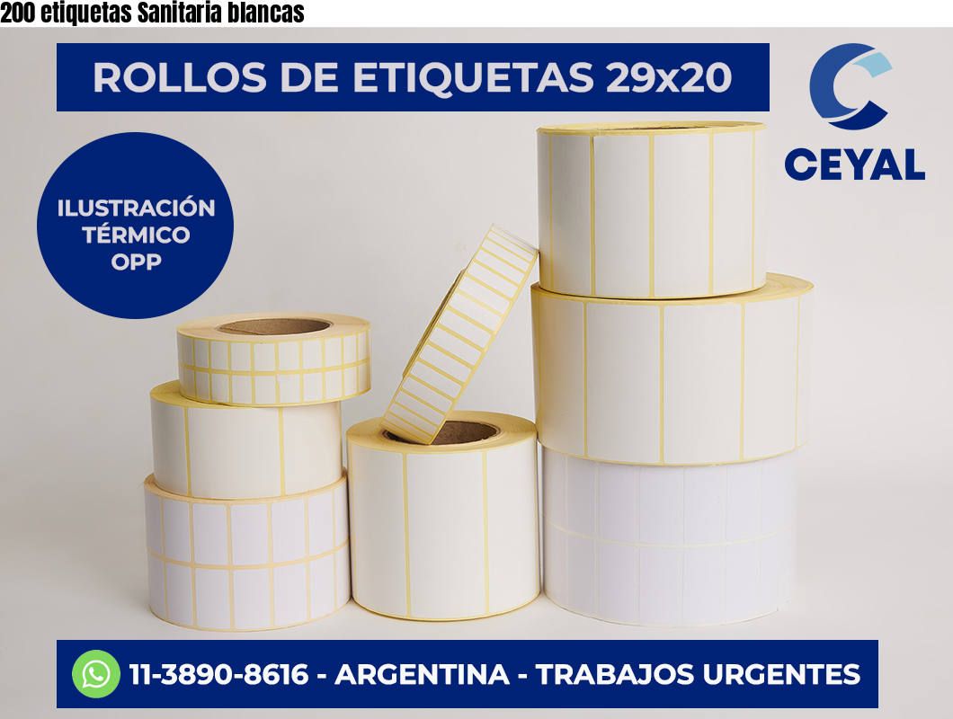 200 etiquetas Sanitaria blancas