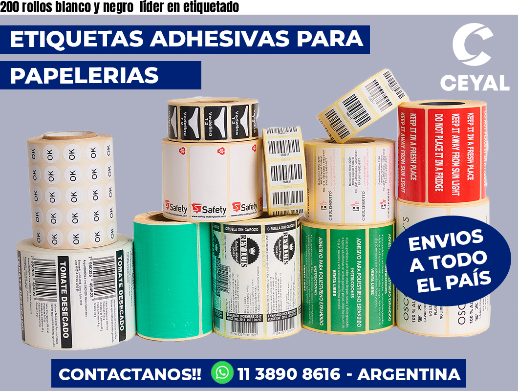200 rollos blanco y negro líder en etiquetado