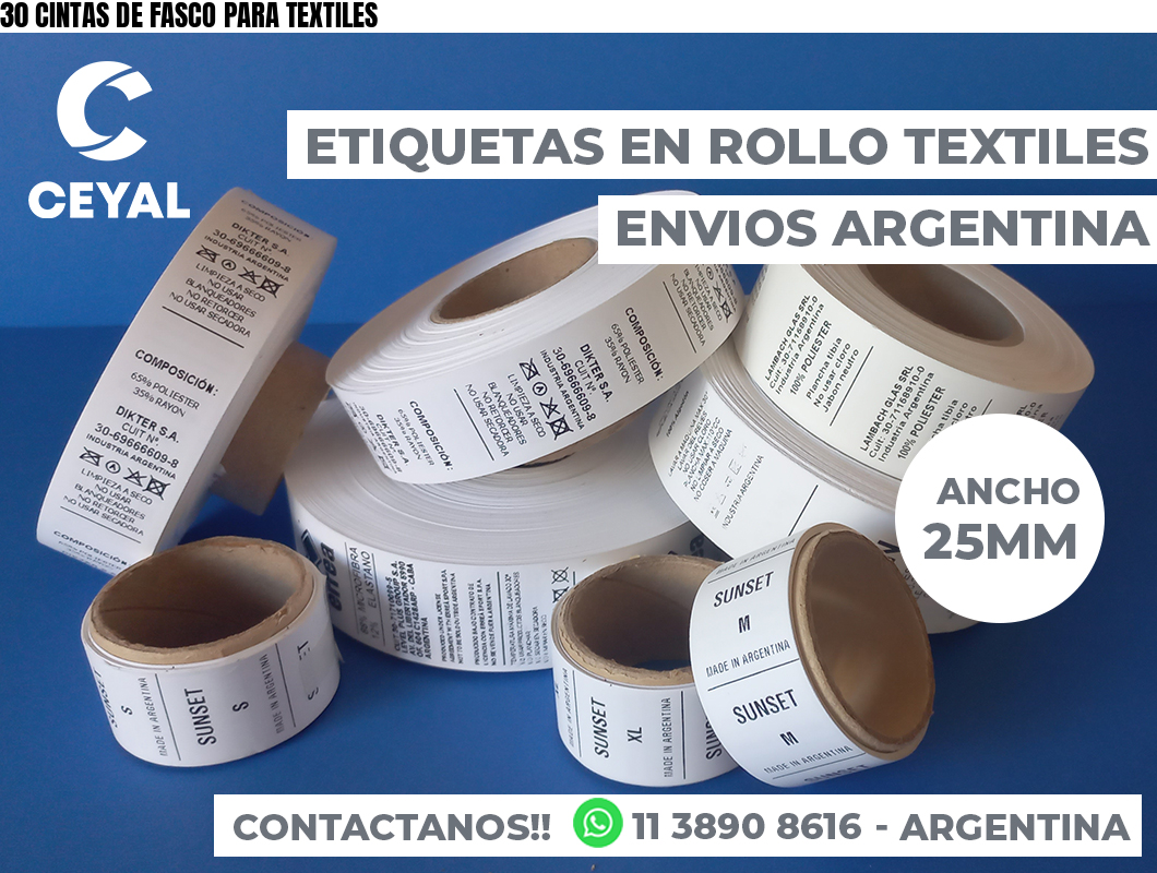 30 CINTAS DE FASCO PARA TEXTILES
