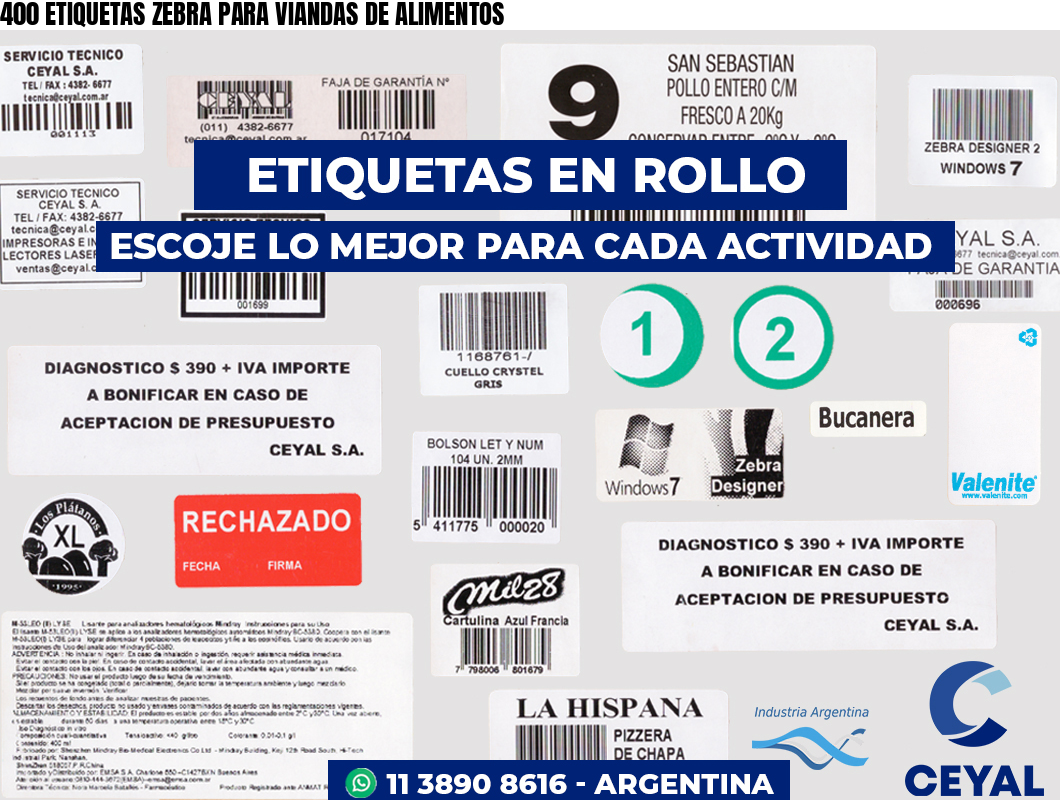 400 ETIQUETAS ZEBRA PARA VIANDAS DE ALIMENTOS