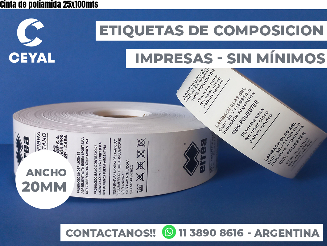 Cinta de poliamida 25x100mts